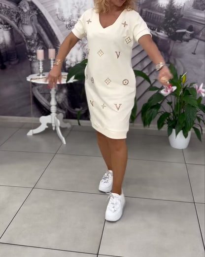 Mode V-Ausschnitt Kurzarmkleid