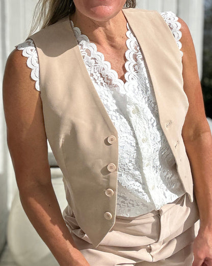 Spitzen ärmelloses V-Ausschnitt elegantes Tanktop