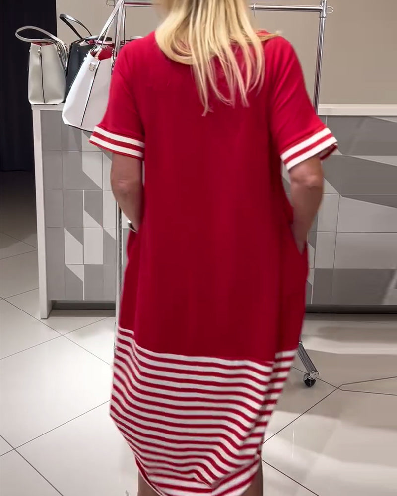 Kontraststreifen Kurzarm Freizeitkleid