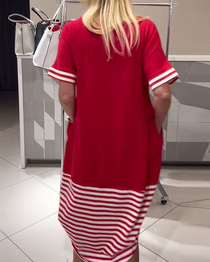 Kontraststreifen Kurzarm Freizeitkleid