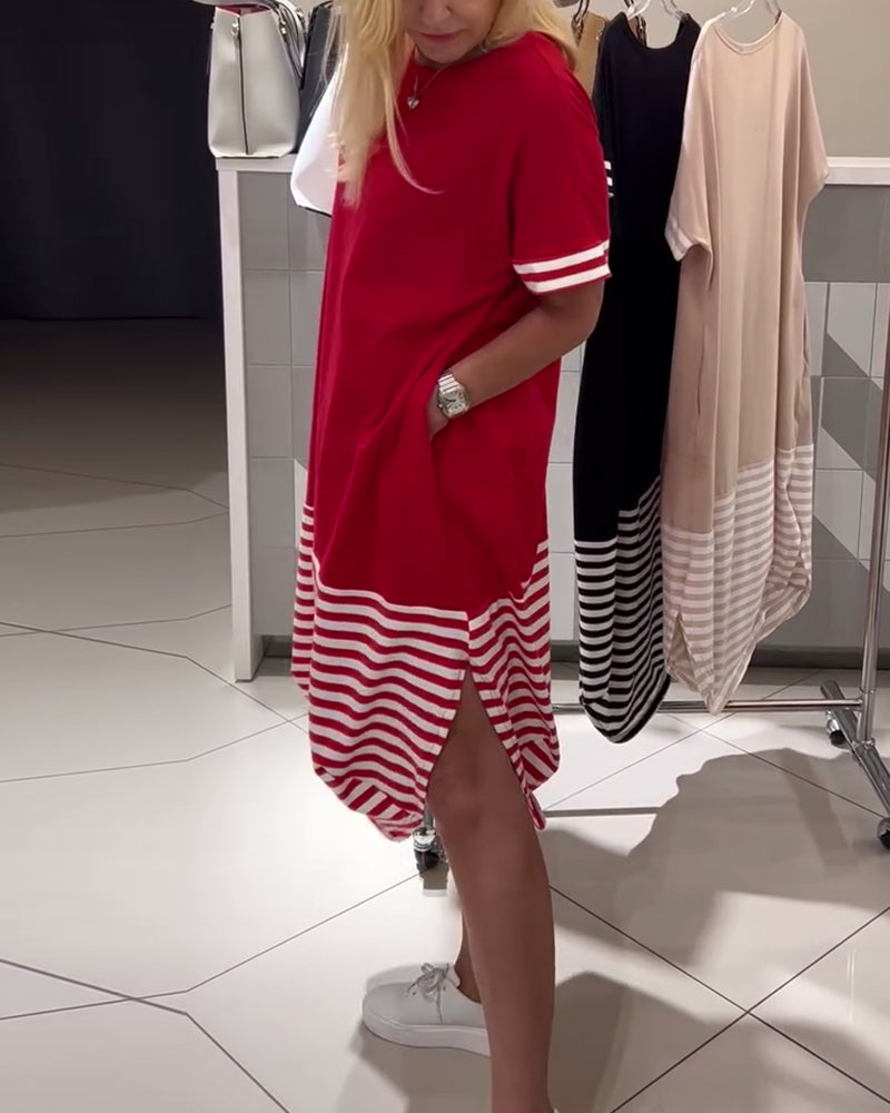 Kontraststreifen Kurzarm Freizeitkleid