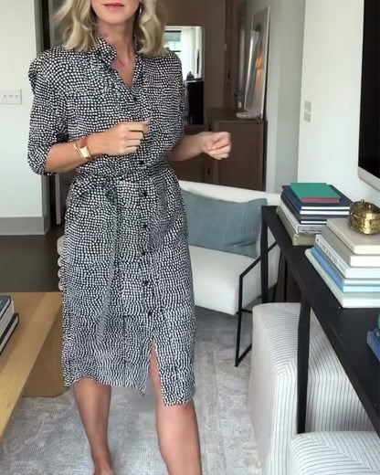 Druck Knopfkragen Kleid