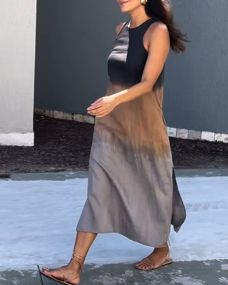 Ärmelloses Kleid mit Farbverlauf und Rundhalsausschnitt