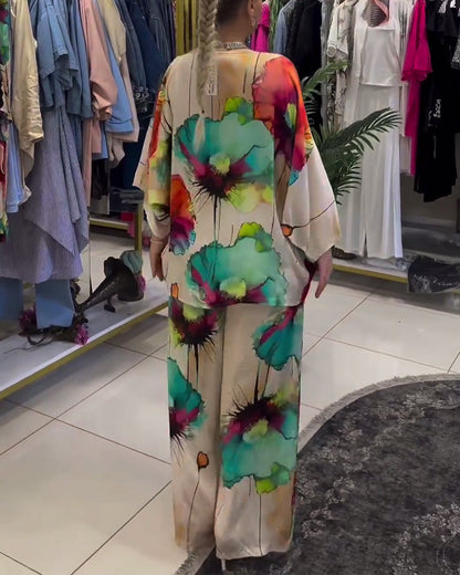 Lotus-Druck einseitiges Dreiviertelärmel-Set