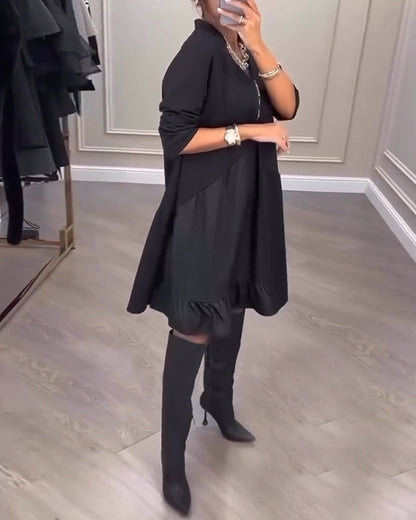 Künstlerisches V-Ausschnitt Kleid mit langen Ärmeln