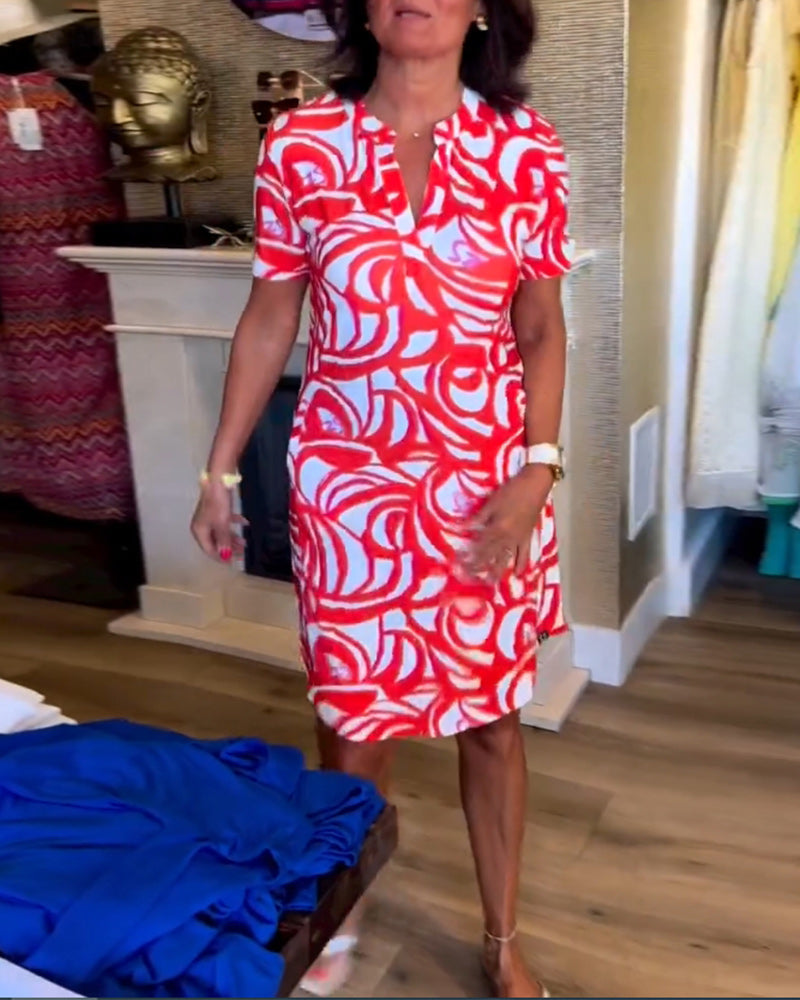 Lässiges Kurzarmbedrucktes Kleid