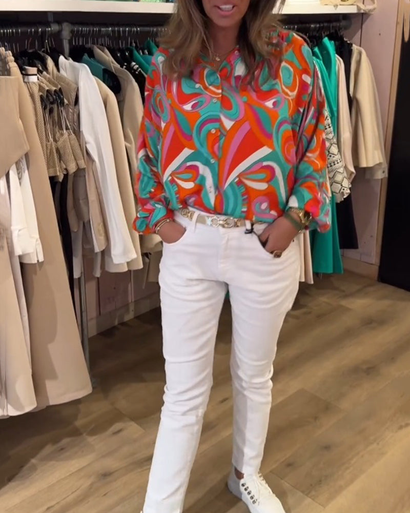 Lässige bedruckte Bluse für den Arbeitsweg