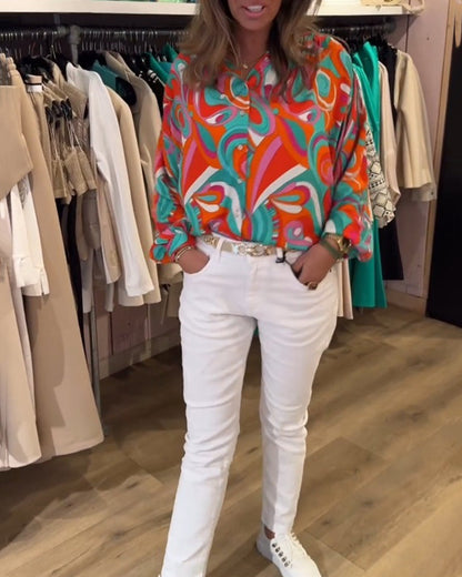 Lässige bedruckte Bluse für den Arbeitsweg