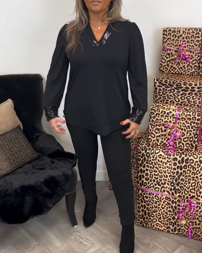 Einfarbiger Pendel-Top mit V-Ausschnitt