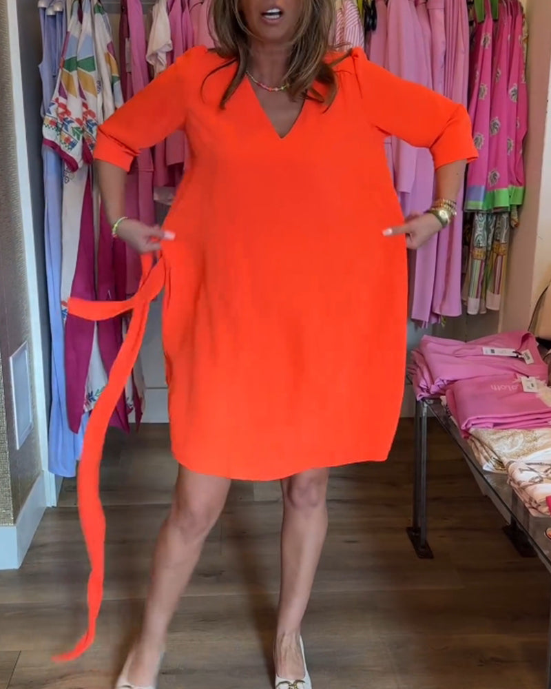 Midi-Ärmelloses Kleid in einfarbiger Farbe mit Gürtel