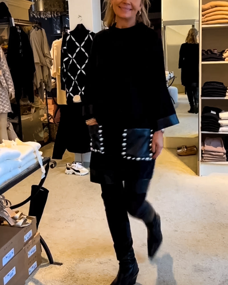 Rundhals-Casual-Kleid mit Taschen