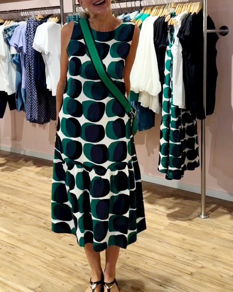 Rundhals Ärmelloses Bedrucktes Kleid