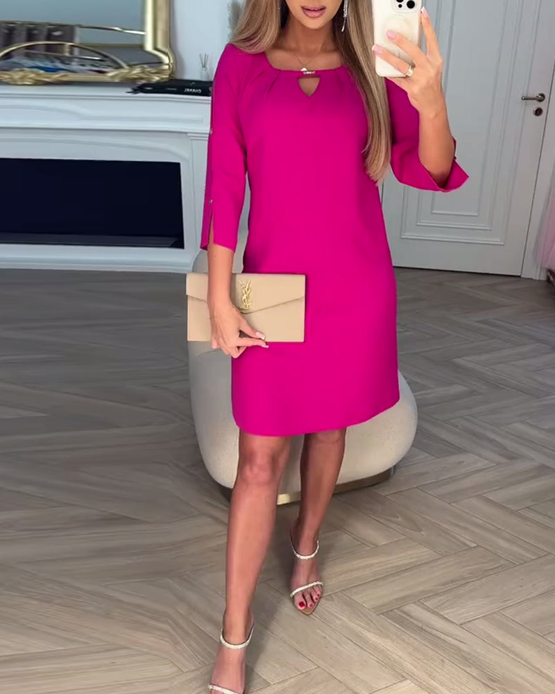 Elegantes Einfarbiges Hohles Gerades Kleid