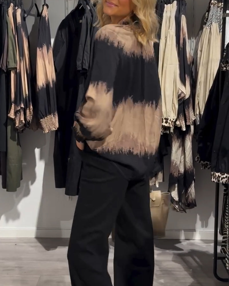 Vintage Farbkasten V-Ausschnitt Knopf Bluse