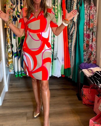 V-Ausschnitt Gerade Bedrucktes Kleid