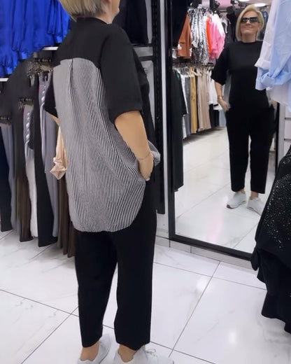 Gestreifte Patchwork-Casual-Bluse