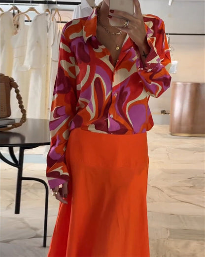 Reversfarbige Bedruckte Bluse mit Knöpfen