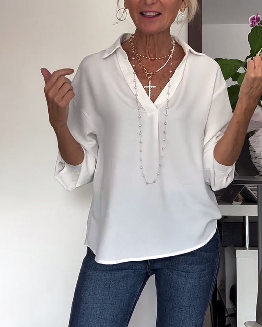 Einfaches Oberteil mit Revers und langen Ärmeln in einfarbiger Ausführung