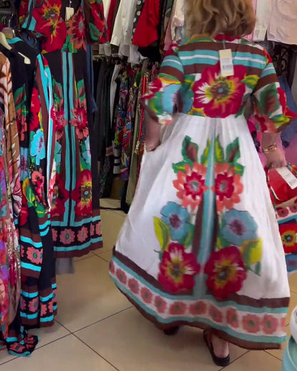 Tiefes V lockeres lässiges Blumenkleid