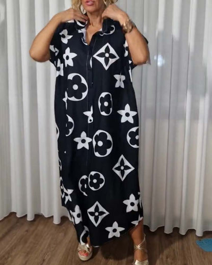 Kontrastdruck Reversknopf lässiges Kleid