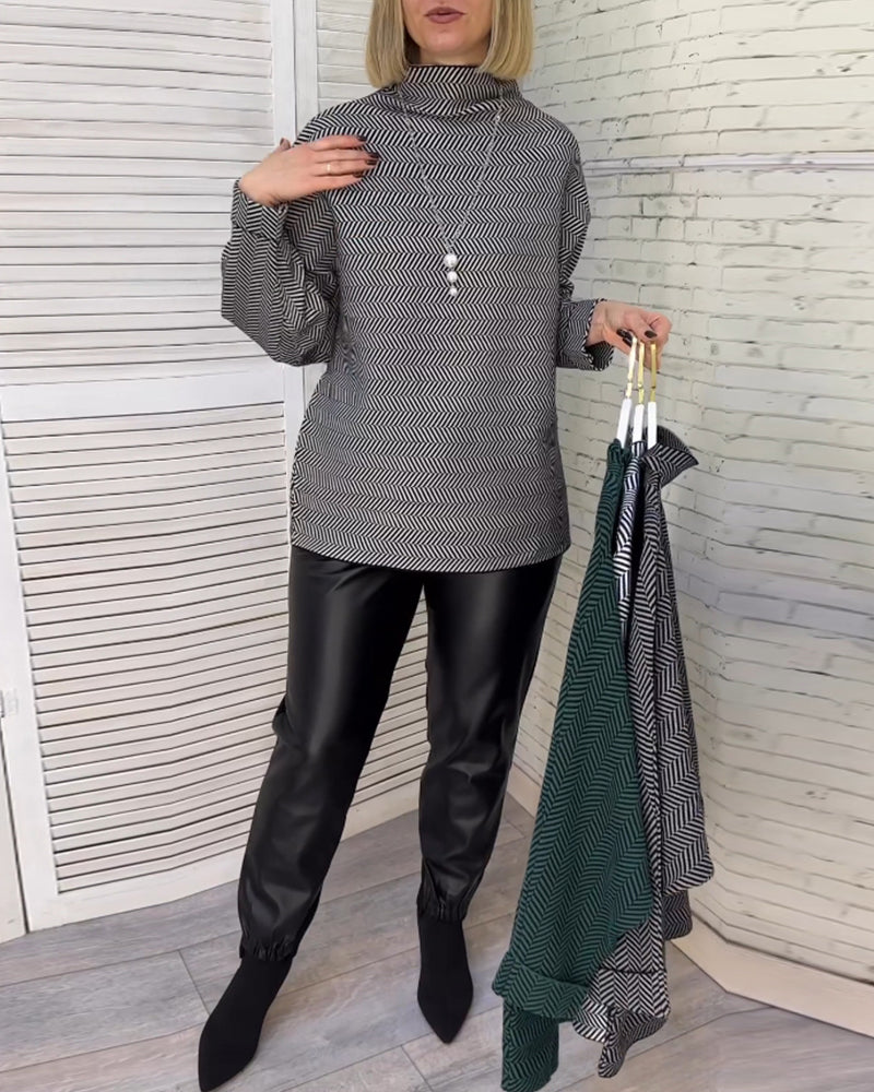 Bedrucktes Turtleneck Freizeitoberteil