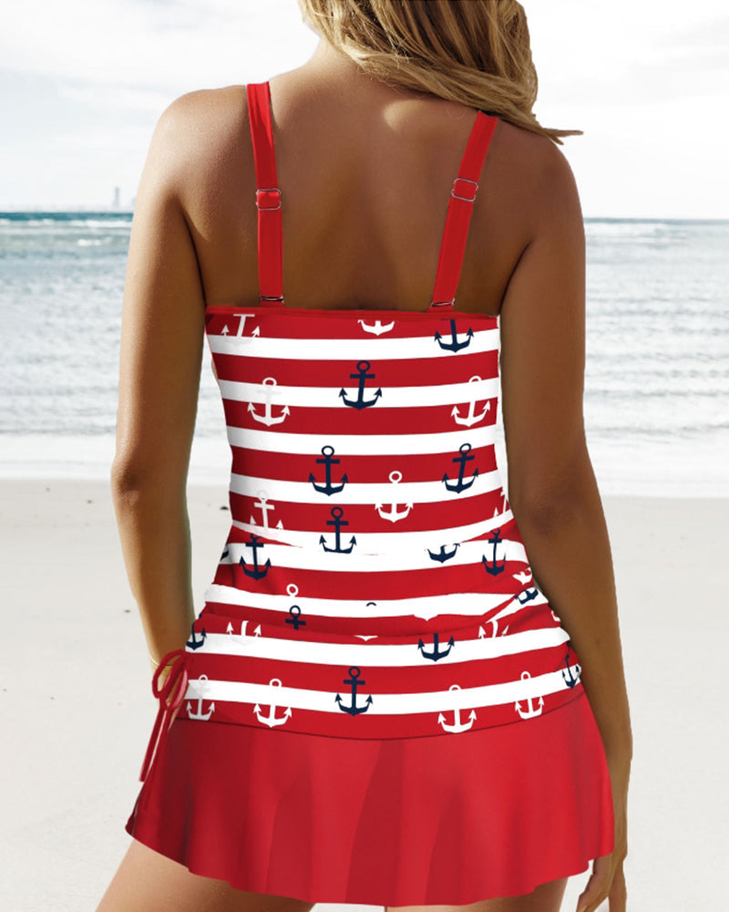 Gestreifter Druck Hosenträger Badeanzug Set