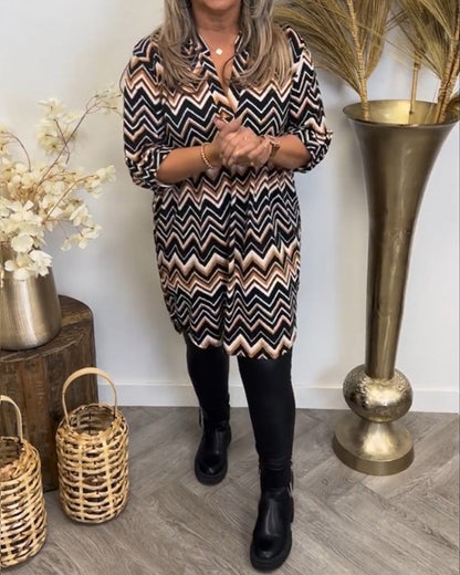 Wellenmuster V-Ausschnitt Kleid