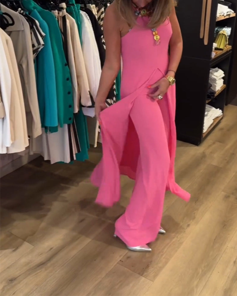 Halterneck Schlitz einfarbiges Zweiteiler-Set