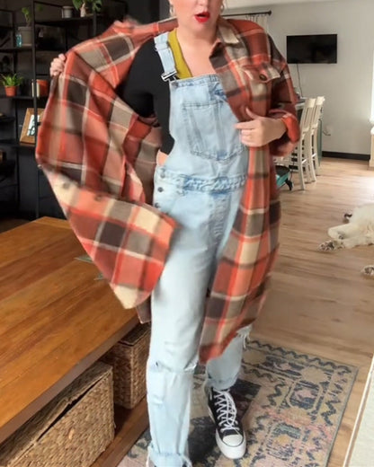 Lässiger karierten Knopfmantel