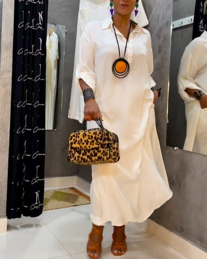 Einfarbiges Revers-Taschenkleid