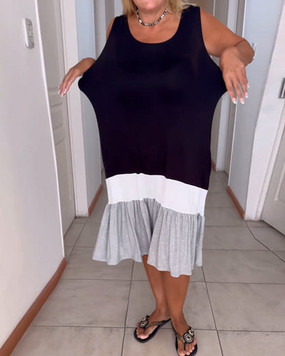 Farbblockiertes ärmelloses Rundhalskleid