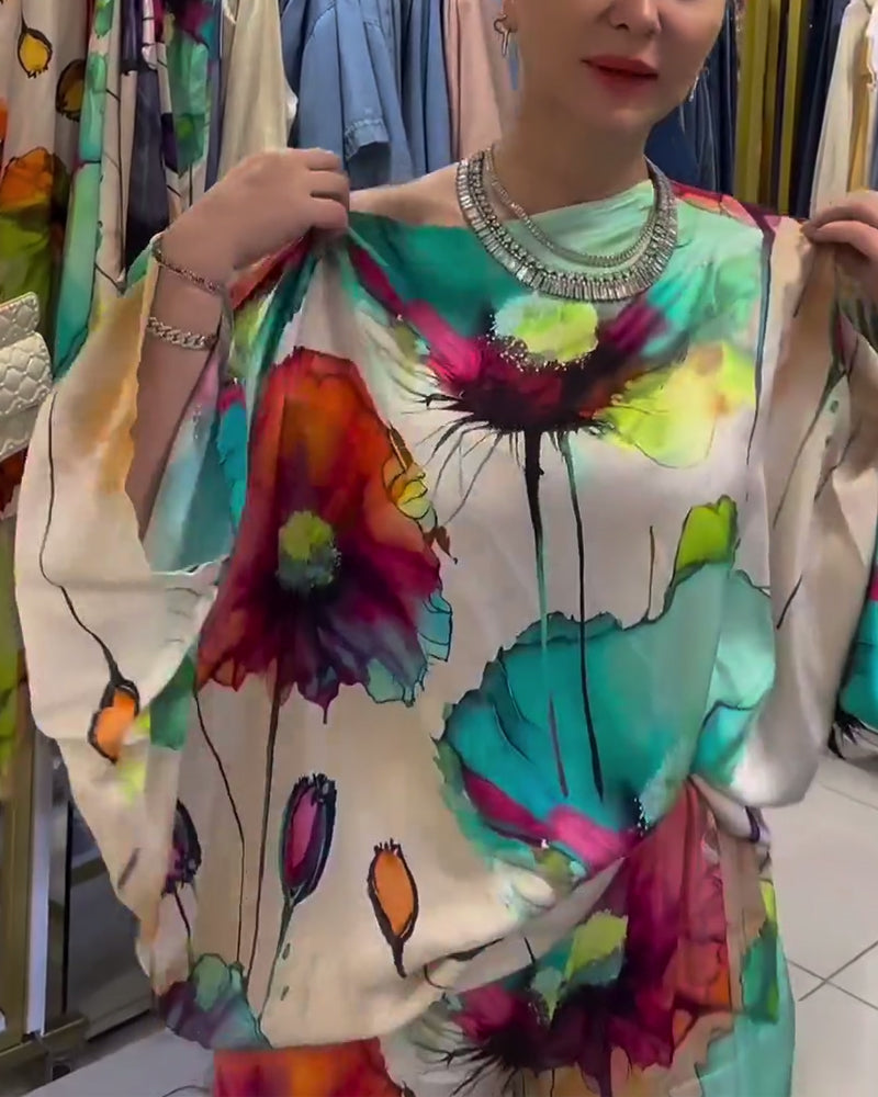 Lotus-Druck einseitiges Dreiviertelärmel-Set