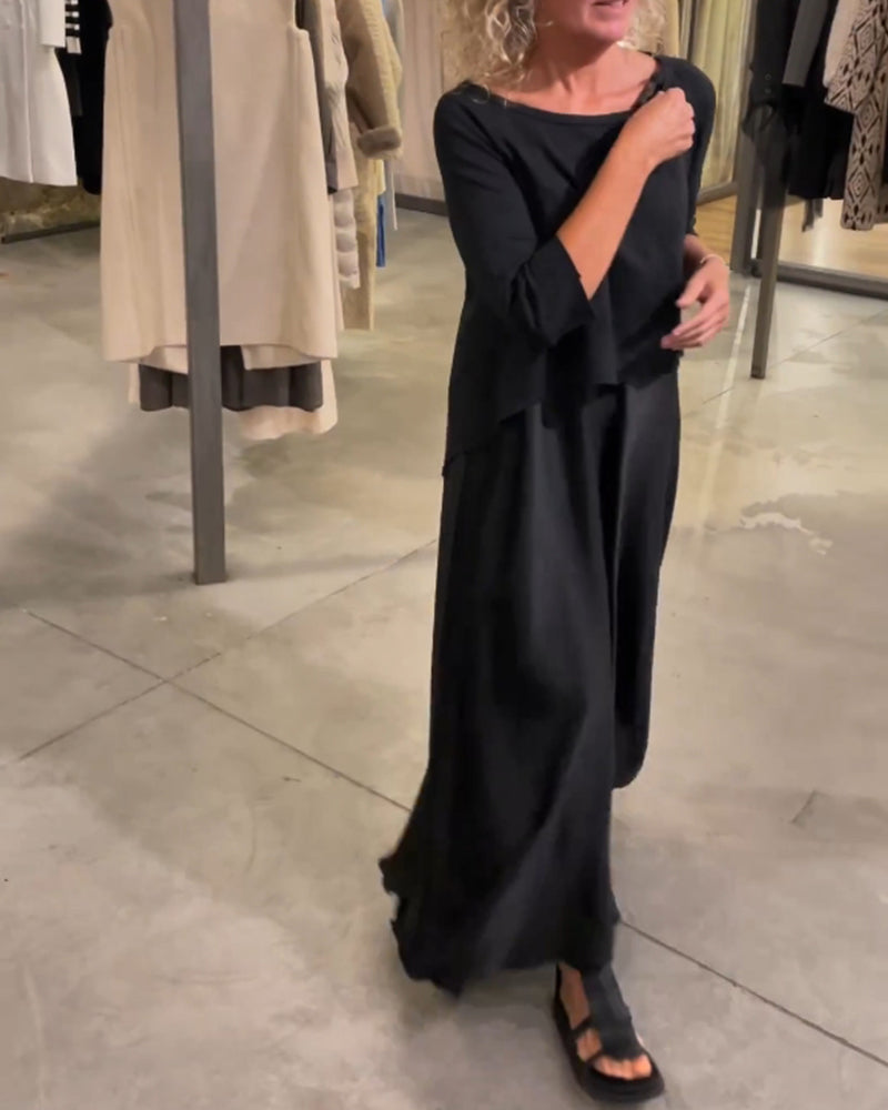 Zweiteiliges Set aus einfarbigem Top und Trägerkleid