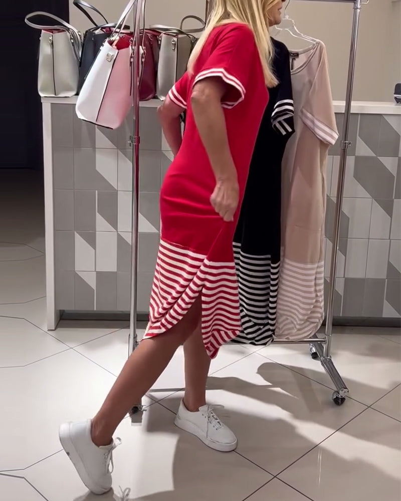 Kontraststreifen Kurzarm Freizeitkleid