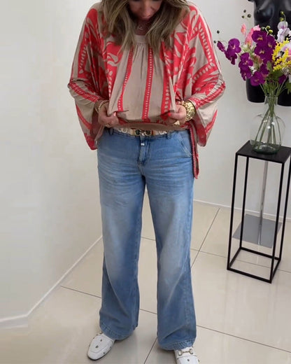 Bedrucktes, lässiges Langarmoberteil mit Rundhalsausschnitt