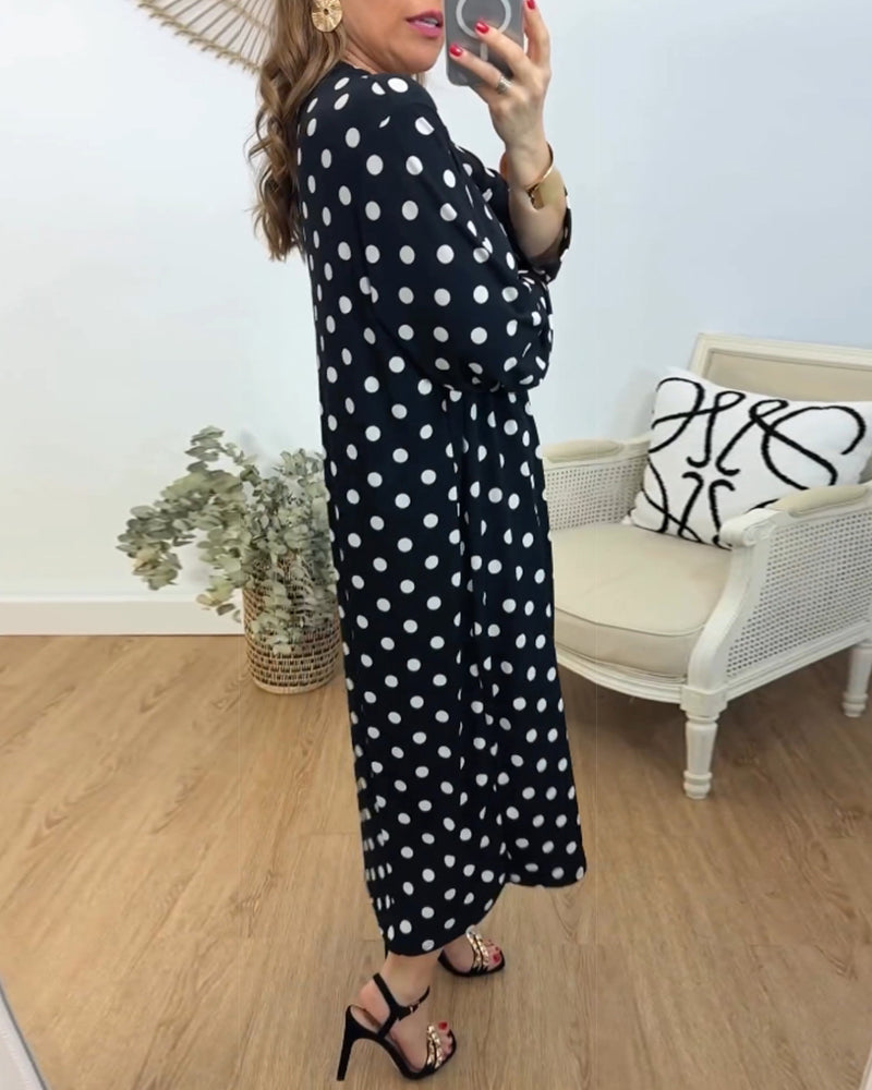 V-Ausschnitt lockeres Polka-Dot Kleid