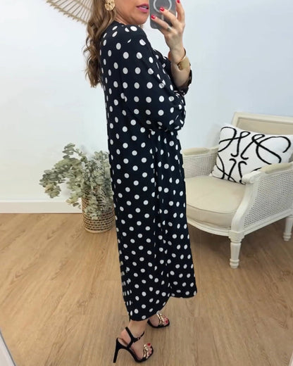 V-Ausschnitt lockeres Polka-Dot Kleid