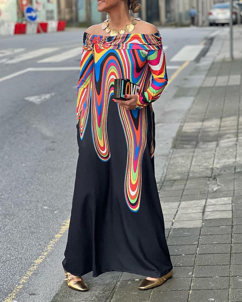 Langärmliges, elegantes Maxikleid mit schulterfreiem Schnitt