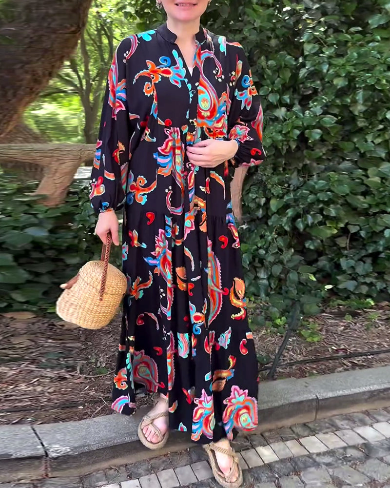 Vintage bedrucktes langärmeliges Patchworkkleid