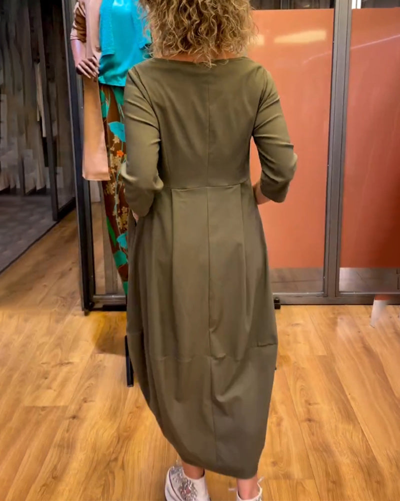 Rundhals 2/3 Ärmel Kleid