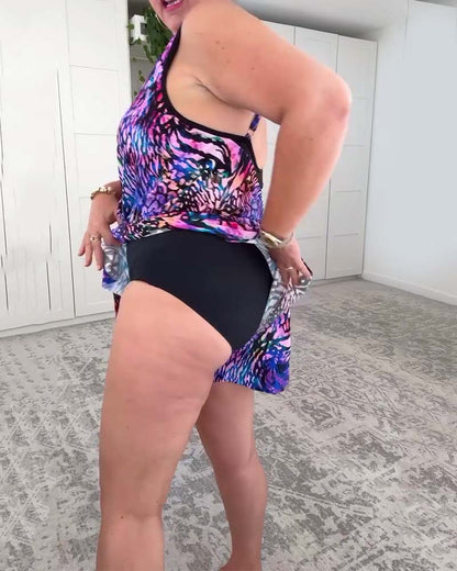 V-Ausschnitt Bunter Print Einteiler Badeanzug