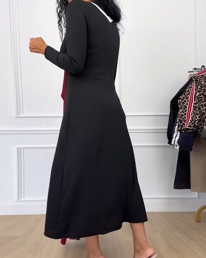 Kontrastfarbe V-Ausschnitt Schlitz elegantes Kleid