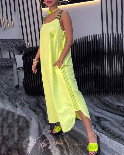 Gespaltener Träger Lockeres Kleid