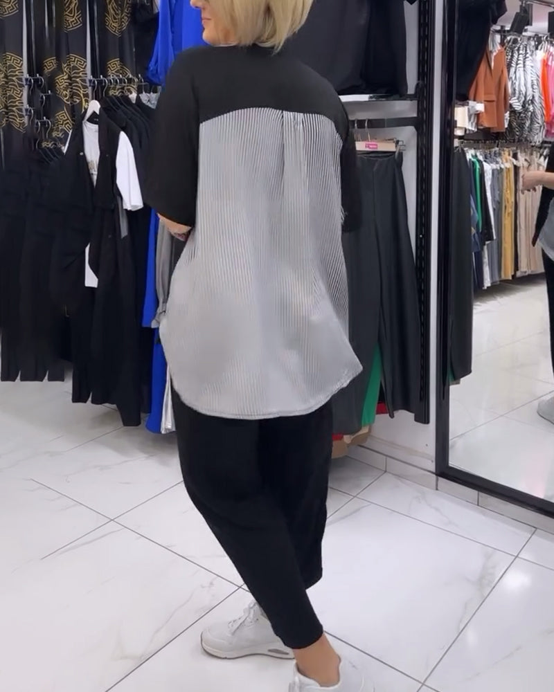 Gestreifte Patchwork-Casual-Bluse