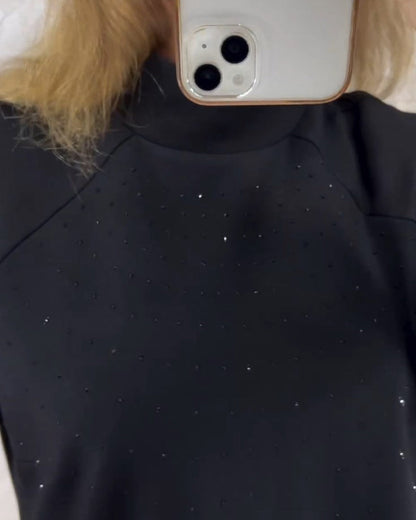 Hochkragen plissiertes einfarbiges Kleid