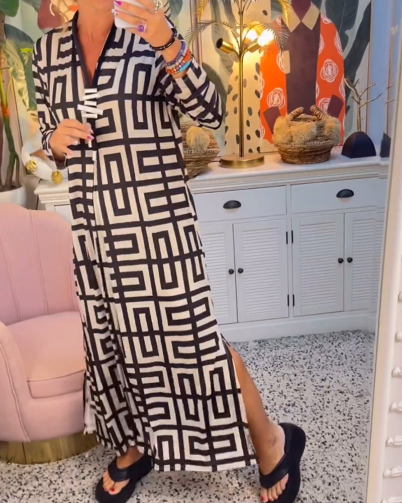 V-Ausschnitt Kleid mit geometrischem Druck