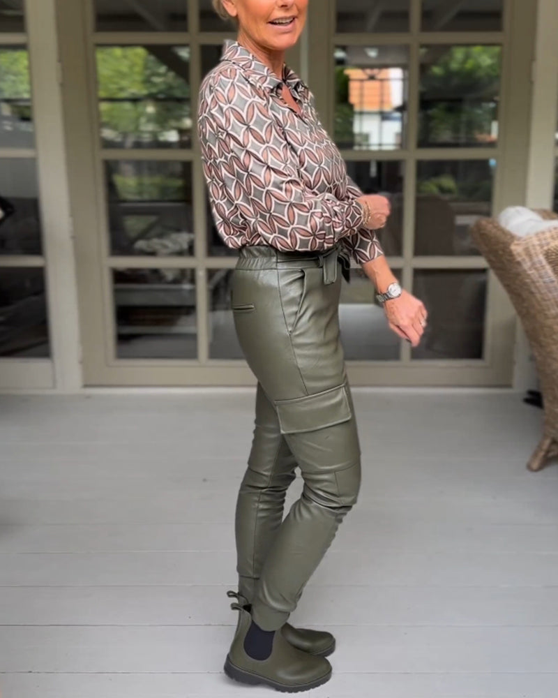 Vintage V-Ausschnitt Freizeitbluse