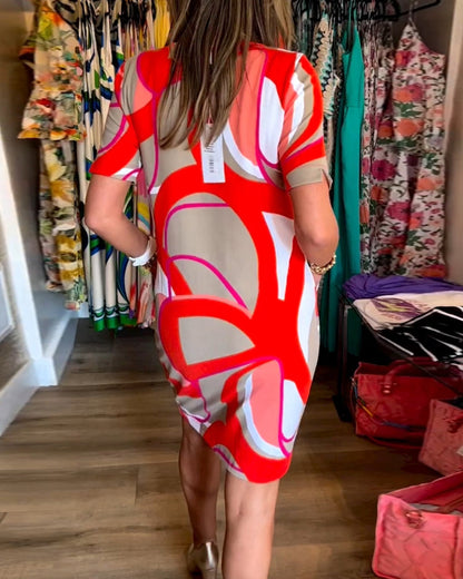 V-Ausschnitt Gerade Bedrucktes Kleid