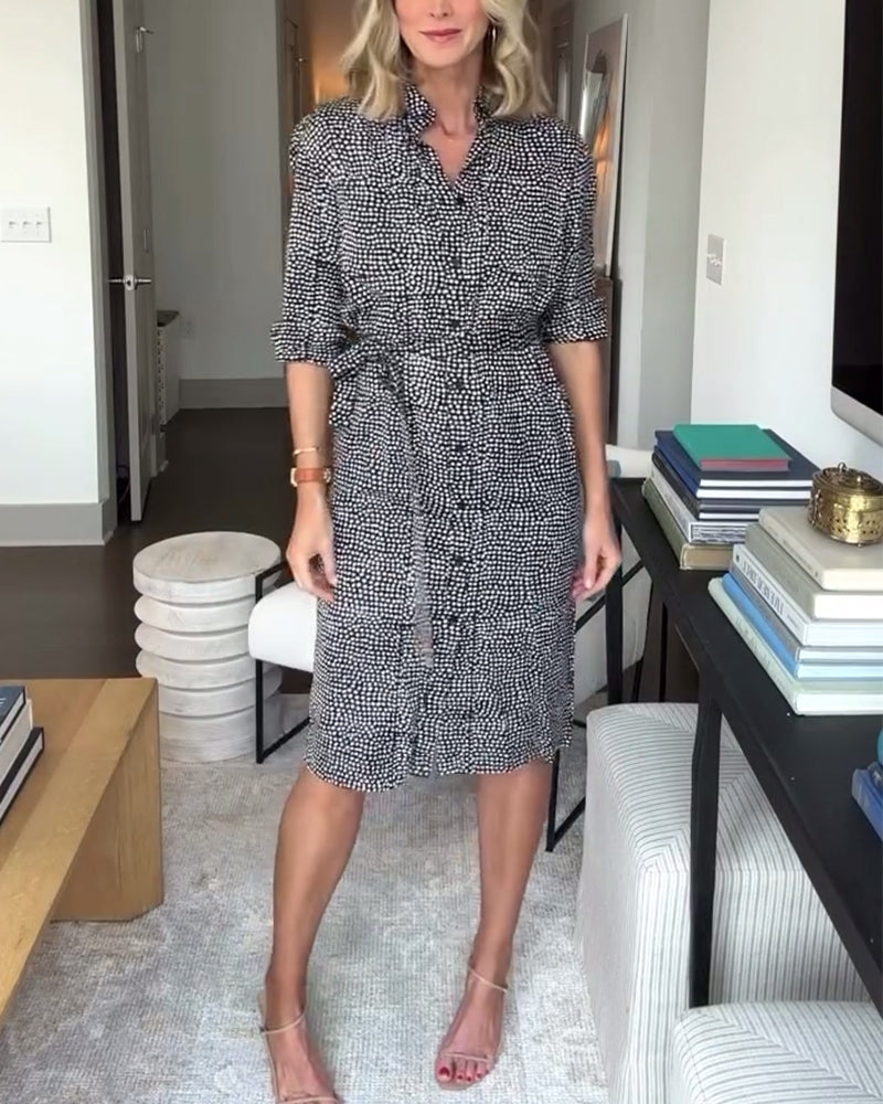 Druck Knopfkragen Kleid