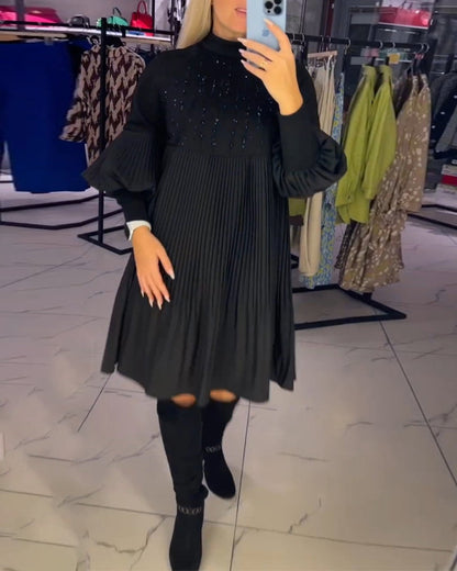 Kleid mit Ballonärmeln und Stehkragen